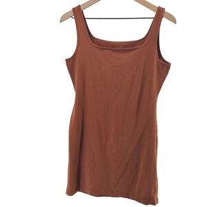 Peruvian Connection Tank Dress Women Medium Rust Brown Pima Cotton Short Mini